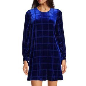 NWOT Calvin Klein Burnout Velvet Jewel Neck Long Tie Cuff Sleeve A-Line Dress 6